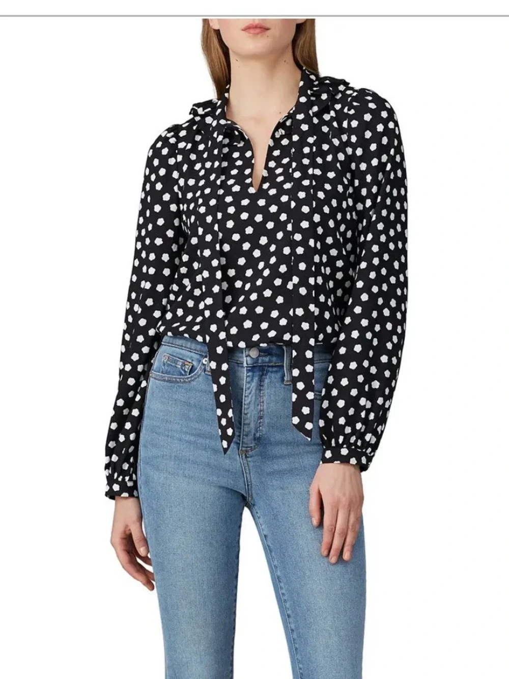 kate spade Black and White Polka Dot Tie-Front Blouse